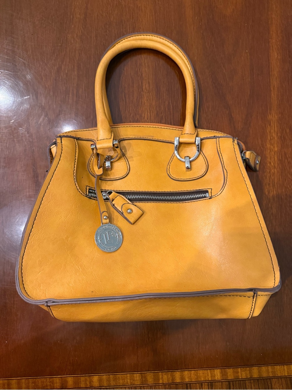 London Fog Silver Detail Tan Leather Tote Handbag